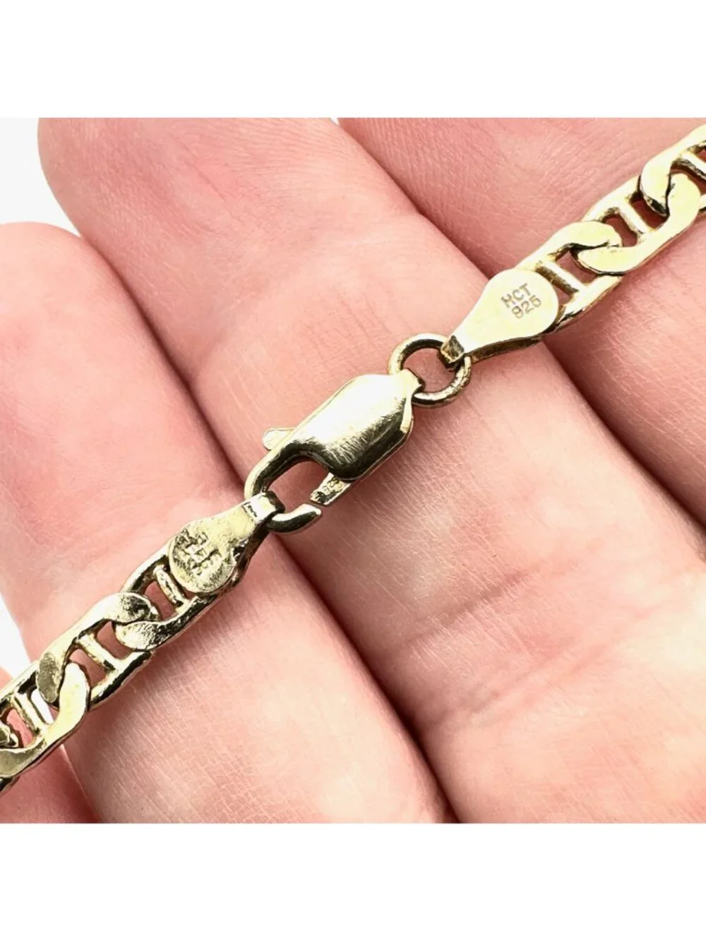Italy Gold Plated Sterling Silver Necklace Mariner Link Chain 5mm Width